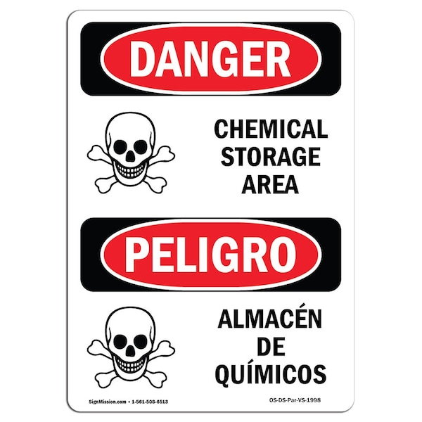 Safety Sign, OSHA Danger, 5" Height, Almacen De Quimicos, Bilingual Spanish, 10PK